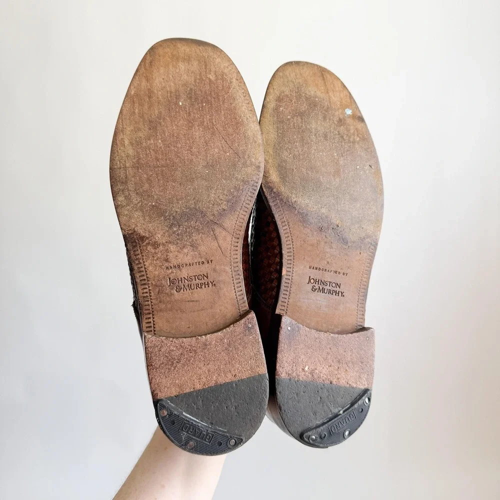 Johnston & Murphy vtg Brown‎ Woven Leather Oxford Shoes, Mens US 9.5M